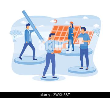 Techniciens, ouvriers, ingénieurs et gestionnaires de service sur le terrain. Scènes avec des équipes et des panels professionnels. illustration moderne vectorielle plate Illustration de Vecteur