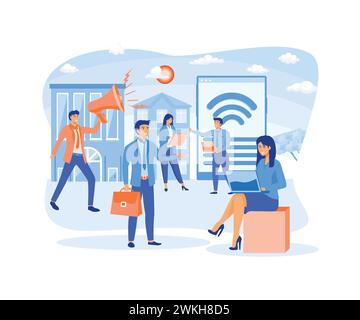 Concept de maison intelligente. internet wifi, transfert de données, communication, connexion des immeubles d'habitation à internet, contrôle via tablette. moder vectoriel plat Illustration de Vecteur