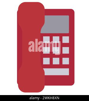Appareil téléphonique de couleur rouge avec boutons et récepteur. Rétro. Illustration vectorielle isolée sur fond blanc. Illustration de Vecteur