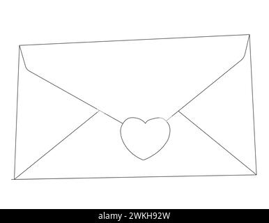 Lettre dans une enveloppe scellée avec un coeur. Griffonner. Illustration vectorielle isolée sur fond blanc. Illustration de Vecteur