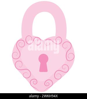 Cadenas décoratif rose en forme de coeur. Illustration finale isolée sur fond blanc. Illustration de Vecteur