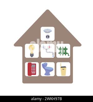 Gaz, électricité, eau, chauffage, égouts, téléphone, icônes de récupération des déchets définies. Le concept d'économie d'énergie, payer les factures de services publics. Stock vectoriel Illustration de Vecteur