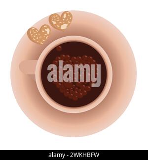 Tasse de café ou de thé avec des biscuits. Vue de dessus. Boisson chaude. Kartun. Illustration vectorielle isolée sur fond blanc. Illustration de Vecteur