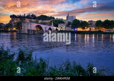 Centre historique du Palais des Papes, complexe épiscopal et le Pont Saint Benezet, le Rhône, Avignon, Vaucluse, Provence-Alpes-Côte d'Azur, Fran Banque D'Images