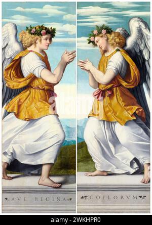 Alessandro Bonvicino appelé Moretto da Brescia, un ange adorateur, peinture à l'huile sur bois, vers 1540 Banque D'Images