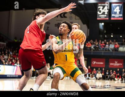 20 février 2024 Moraga CA, U.S.A. le garde de San Francisco Malik Thomas (1)va au panier lors du match de basket-ball masculin de la NCAA entre San Francisco dons et les Gaels de Saint Mary. Saint Mary's a battu San Francisco 70-66 à l'University Credit Union Pavilion Moraga Calif. Thurman James/CSM Banque D'Images