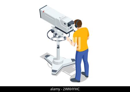 Caméra TV professionnelle isométrique. Production vidéo numérique. Studio de télévision mobile. Caméra de télévision en option. Une caméra de télévision professionnelle pour le tournage Illustration de Vecteur
