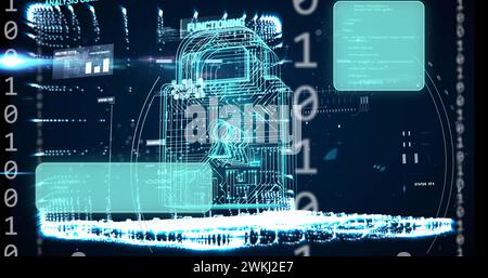 Image de cadenas de sécurité en ligne, traitement des données sur codage binaire Banque D'Images