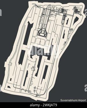 Plan d'agencement des terminaux de l'AÉROPORT DE SUVARNABHUMI (BKK, VTBS), BANGKOK Illustration de Vecteur