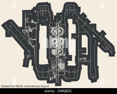 Plan d'aménagement des terminaux de l'AÉROPORT INTERNATIONAL DALLAS FORT WORTH (DFW, KDFW), DALLAS Illustration de Vecteur