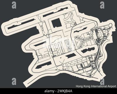 Plan d'agencement des terminaux de l'AÉROPORT INTERNATIONAL DE HONG KONG (HKG, VHHH), HONG KONG Illustration de Vecteur