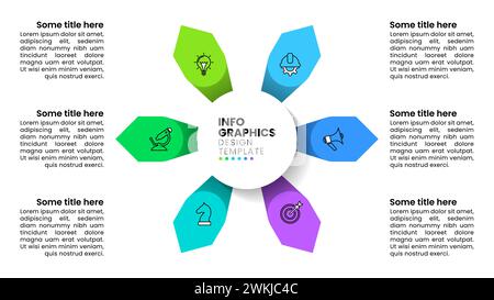 Modèle d'infographie avec icônes et 6 options ou étapes. Flèches. Peut être utilisé pour la mise en page de flux de travail, diagramme, bannière, webdesign. Illustration vectorielle Illustration de Vecteur