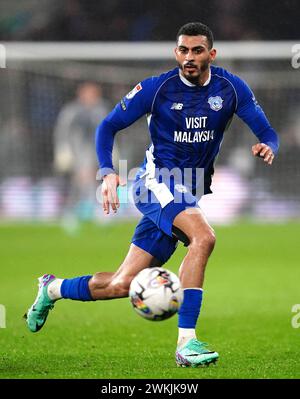 Karlan Grant de Cardiff City en action lors du Sky Bet Championship match au Cardiff City Stadium, Cardiff. Date de la photo : mardi 20 février 2024. Banque D'Images