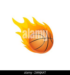 Ballon de basket-ball dans une flamme de feu. Icône de dessin animé de boule de feu de basket-ball. Logo Fast ball isolé en mouvement Illustration de Vecteur