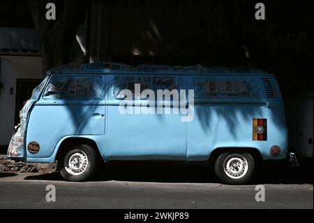 Alter VW bus T2 mit Deutschlandfahne, Colonia Condesa, Mexiko Stadt Banque D'Images