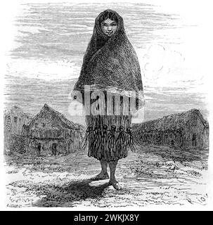 Femme indienne ou femme indigène quechuan portant des vêtements ethniques traditionnels à Cuzco ou Cuzco Pérou. Gravure vintage ou historique ou illustration 1863o Banque D'Images