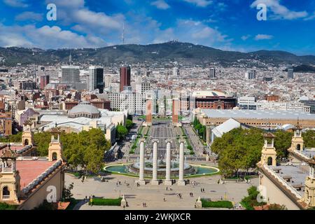Plaza de España, vue du Museu Nacional d'Art de Catalogne MNAC, Barcelone, Catalogne, Espagne, Europe Banque D'Images