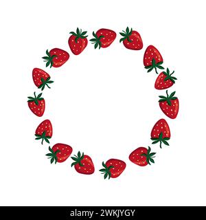 Couronne de cercle de fruits dessinée à la main fraise rouge pour carte ou invitation. Vecteur sucré clip art, isoler sur fond blanc. Illustration de Vecteur