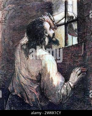 Edmond Dantes, alias le comte de Monte Cristo (Monte Cristo) en prison - illustration pour le comte de Monte Cristo, roman d'Alexandre Dumas (1802-1870) Banque D'Images