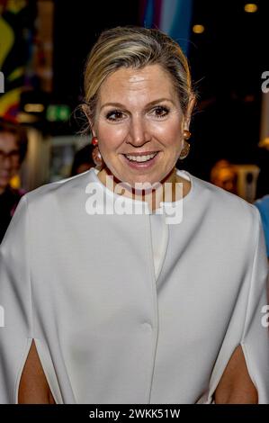 Reine Maxima des pays-Bas au Poppodium de Spot à Middelburg, le 21 février 2024, pour assister à la session d'inspiration plus Art et culture dans l'école et l'environnement. Il est discuté de la façon dont ils peuvent offrir aux étudiants des chances égales d'intégrer l'art et la culture dans l'éducation photo : Albert Nieboer/Netherlands OUT/point de vue OUT Banque D'Images