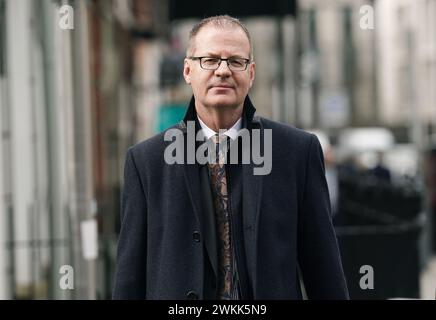 Art O'Leary, directeur général d'an Coimisiun Toghchain, arrive à Leinster House, Dublin, pour une apparition à la Commission mixte de l'Oireachtas sur les affaires de l'Union européenne, pour discuter des prochaines élections européennes de 2024, du droit de vote et de la lutte contre la désinformation. Date de la photo : mercredi 21 février 2024. Banque D'Images