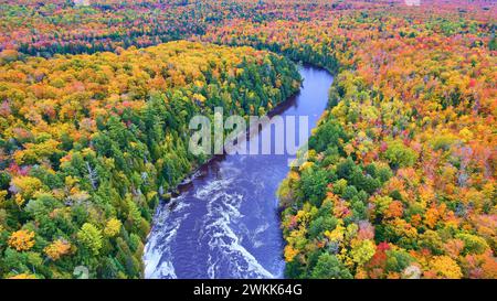 Tapisserie d'automne aérienne de Tahquamenon River et Forest Banque D'Images