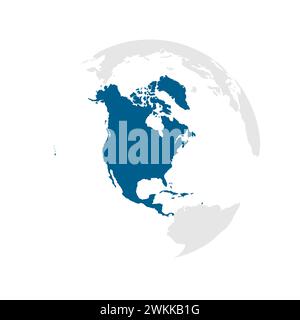 Amérique du Nord continent bleu foncé silhouette mise en évidence sur le globe terrestre. Illustration vectorielle Illustration de Vecteur