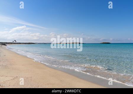 Une belle plage de sable doré vide à l'isthme Platja de ses Illetes sur l'île de Formentera Banque D'Images