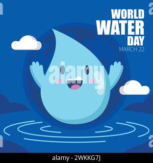 Isolé mignon heureux goutte d'eau personnage World Water Day Vector Illustration de Vecteur