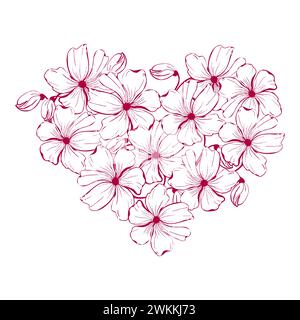 Line art rouge coeurs de fleurs de coquelicots fond, éléments floraux dessinés à la main pour la Saint-Valentin. Illustrations vectorielles pour cartes ou invitations Illustration de Vecteur