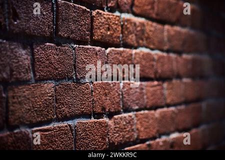 Gros plan sur le mur de briques texturées avec champ de faible profondeur Banque D'Images