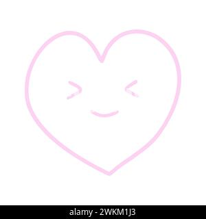 Doodle Pink Heart avec icône de ligne d'expression de visage souriant Illustration de Vecteur