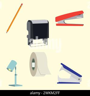 Ensemble de différentes couleurs de fournitures de bureau icônes Vector Illustration de Vecteur
