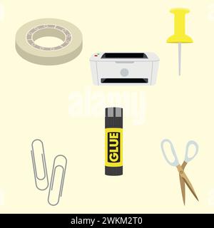 Ensemble de différentes couleurs de fournitures de bureau icônes Vector Illustration de Vecteur