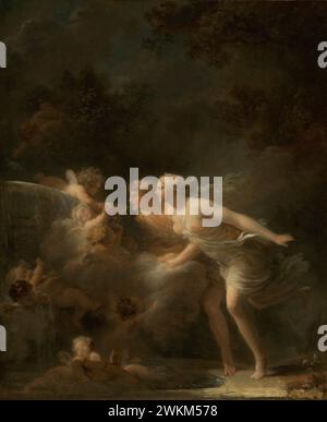 La Fontaine de l'amour ; Jean-Honoré Fragonard (français, 1732 - 1806) ; France ; vers 1785; huile sur toile ; 64,1 × 52,7 cm (25 1/4 × 20 3/4 po) ; 99.PA.30 Banque D'Images