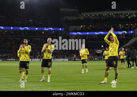 EINDHOVEN - (de gauche à droite) Emre Can de Borussia Dortmund, Marius Wolf de Borussia Dortmund, Mats Hummels de Borussia Dortmund lors de la ligue des champions de l'UEFA dernier match entre le PSV Eindhoven et le Borussia Dortmund au stade Phillips le 20 février 2024 à Eindhoven, pays-Bas. ANP | Hollandse Hoogte | Bart Stoutjesdijk Banque D'Images