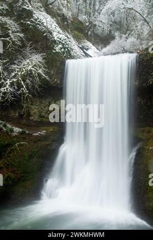 Lower South Falls en hiver, Silver Falls State Park, Oregon Banque D'Images