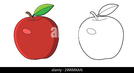 Cute Apple Coloriage page pour enfants, version soulignée et Clip Art montrant en couleur dans l'exemple Illustration de Vecteur