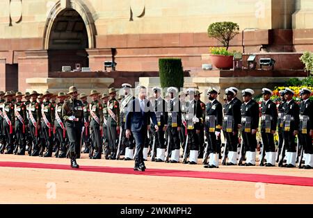 New Delhi, Inde. 21 février 2024. NEW DELHI, INDE - 21 FÉVRIER : le premier ministre grec Kyriakos Mitsotakis pendant la garde d'honneur au Rashtrapati Bhavan le 21 février 2024 à New Delhi, en Inde. (Photo de Arvind Yadav/Hindustan Times/Sipa USA) crédit : Sipa USA/Alamy Live News Banque D'Images