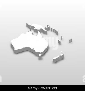 Carte 3D du continent australien. Carte vectorielle blanche extrudée avec ombre portée sur fond gris clair. Illustration de Vecteur