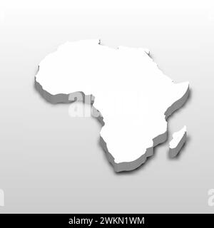 Carte 3D du continent africain. Carte vectorielle blanche extrudée avec ombre portée sur fond gris clair. Illustration de Vecteur