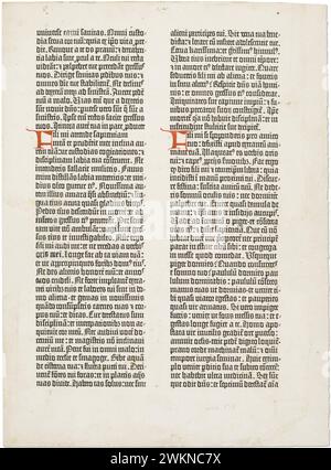 Feuille de la Bible de Gutenberg. Johannes Gutenberg c1455. Feuille des Proverbes, 3,9-6,16. L'autre côté peut être trouvé à Alamy image : . Banque D'Images