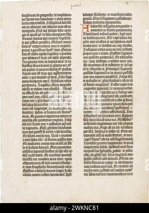 Feuille de la Bible de Gutenberg. Johannes Gutenberg c1455. Feuille des Proverbes, 3,9-6,16. L'autre côté peut être trouvé à Alamy image : . Banque D'Images
