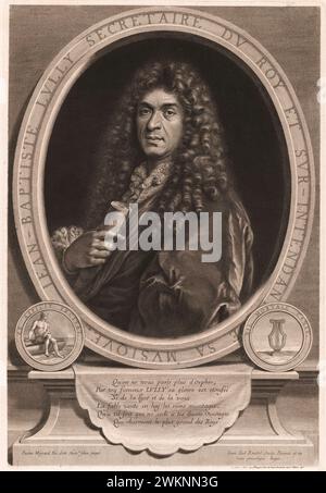 1670 CA, FRANCE : le compositeur italien-français de musique baroque Jean Baptiste LULLY ( Giovanni Battista LULLI , 1633 - 1687 ) à la cour du roi LOUIS XIV . Gravure portrait de Jean Ludovic ROULLET à partir d'un dessin original du peintre Paul MIGNARD, publisée à Paris. - Re sole - Luigi XIV - BAROCCO - BAROQUE - Musica classica barocca - CLASSIQUE - MUSICA CLASSICA BAROCCA - classique - COMPOSITORE BAROCCO - BAROQUE - incisione - Granducato di Toscana - Giovanni Battista - Giovanbattista - Giovan Battista - GAY - omosessuale - omosessualità - homosexualité - homosexuel - GLBTQ - boucles - riccioli - boc Banque D'Images