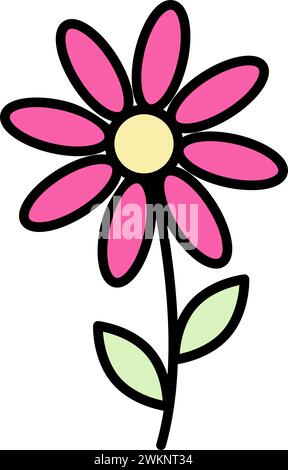 Fleur colorée stylisée dans des tons de marqueur lumineux à la mode. Élément de conception pour les salutations printanières. Autocollant. Icône. Isoler. EPS. Vecteur pour cartes, affiches, bannière, brochures, panneaux d'affichage, promo ou web Illustration de Vecteur
