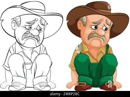 Illustration vectorielle d'un cow-boy de dessin animé découragé Illustration de Vecteur