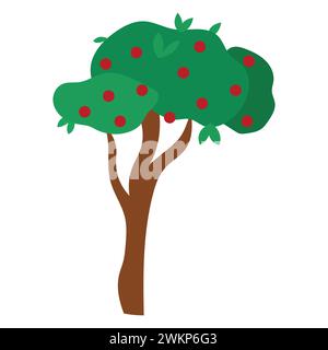 Pommier avec pommes rouges mûres. Illustration vectorielle dans le style de dessin animé. isolé sur fond blanc. Illustration de Vecteur