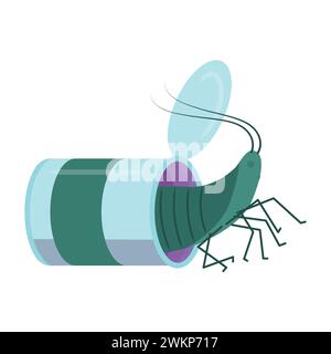 Un insecte dans une boîte de conserve.le concept de pollution de la nature. Catastrophe écologique. Illustration vectorielle isolée sur fond blanc. Illustration de Vecteur