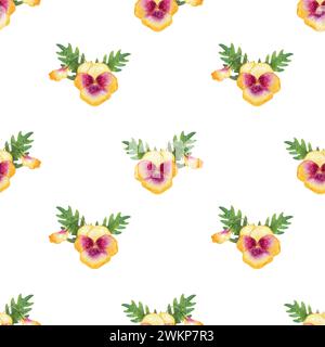 motif sans couture avec des pansies de fleurs sauvages sont des illustrations dessinées à la main à l'aquarelle Banque D'Images