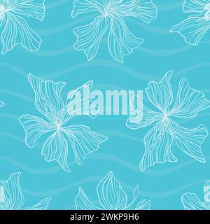 Abstrait dessin à la main Hibiscus floral motif sans couture. Illustration du motif de répétition vectorielle. Illustration de Vecteur